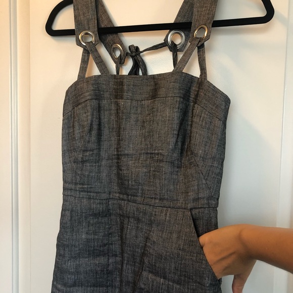 MILLY Grey Stretch Denim amino Apron Dress - Picture 5 of 6